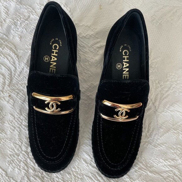 **Chanel Black Suede Loafers** - Picture 1 of 6